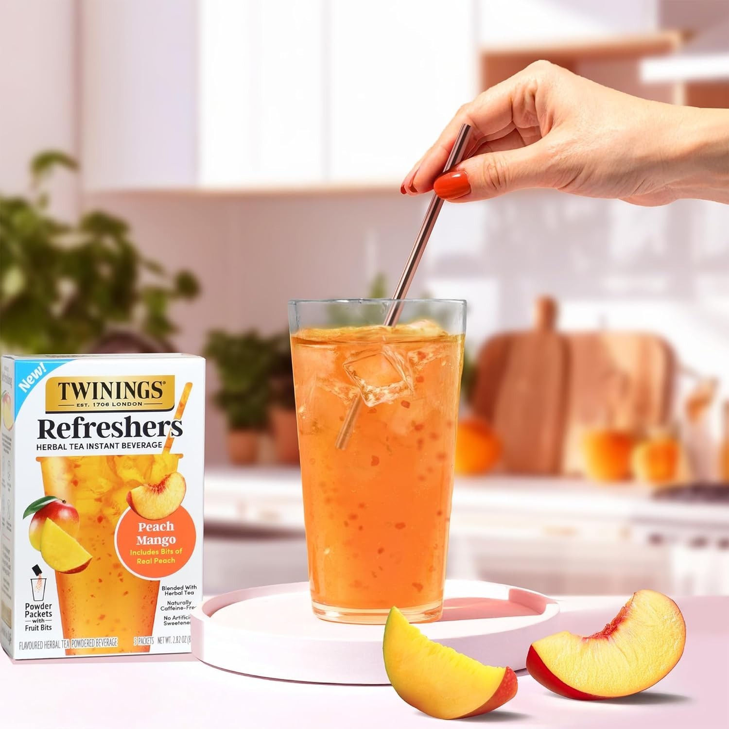 NEW Twinings Peach Mango Refreshers, Herbal Tea Instant Beverage 5 Count (Pack 6