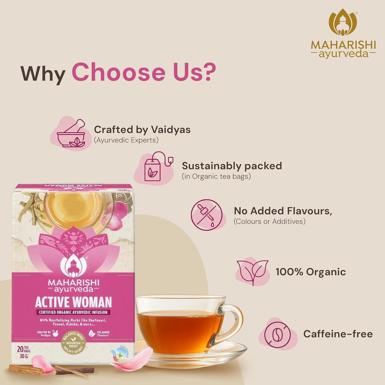 Maharishi Ayurveda Active Women Herbal Tea with Shatavari, Ashoka 20 Tea Bags
