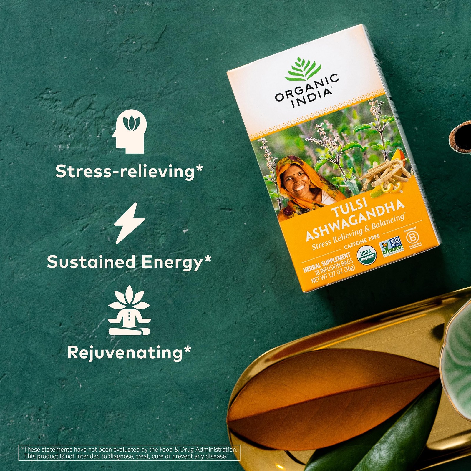 Tropical Herbal Tea With Ashwagandha And Tulsi Stress Relief Caffeine Free 18…