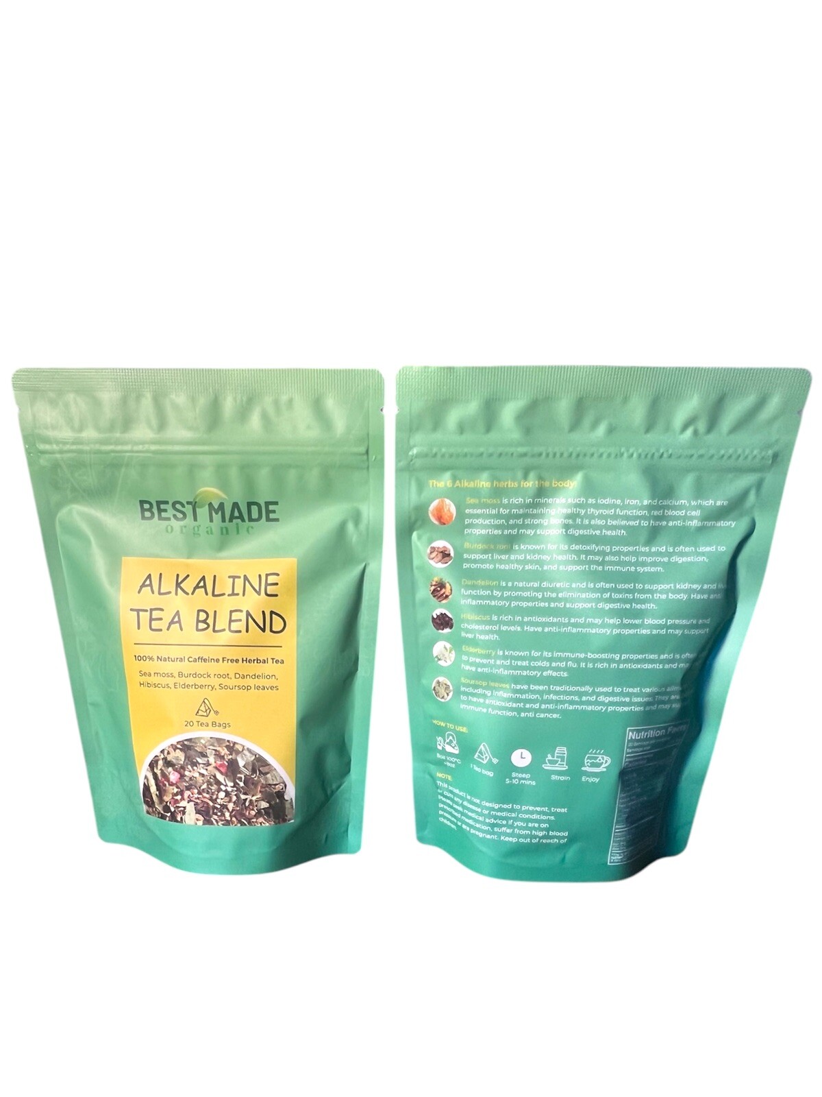 Alkaline Tea Blend – Sea Moss, Dandelion, Hibiscus, Burdock, Elderberry, Soursop
