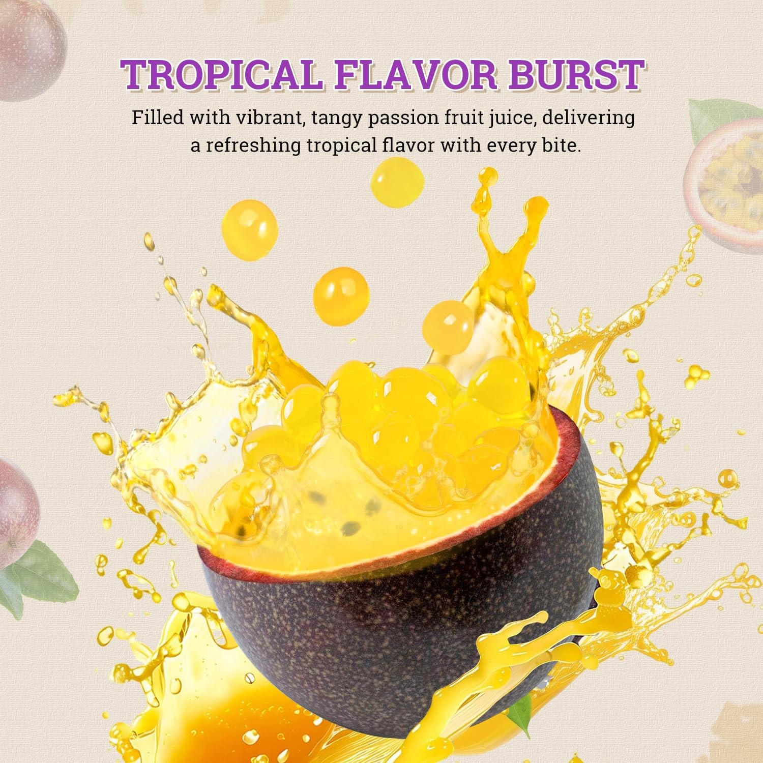 52USA Passion Fruit Popping Boba 500g, Popping Pearls for Bubble Tea, Beverag…