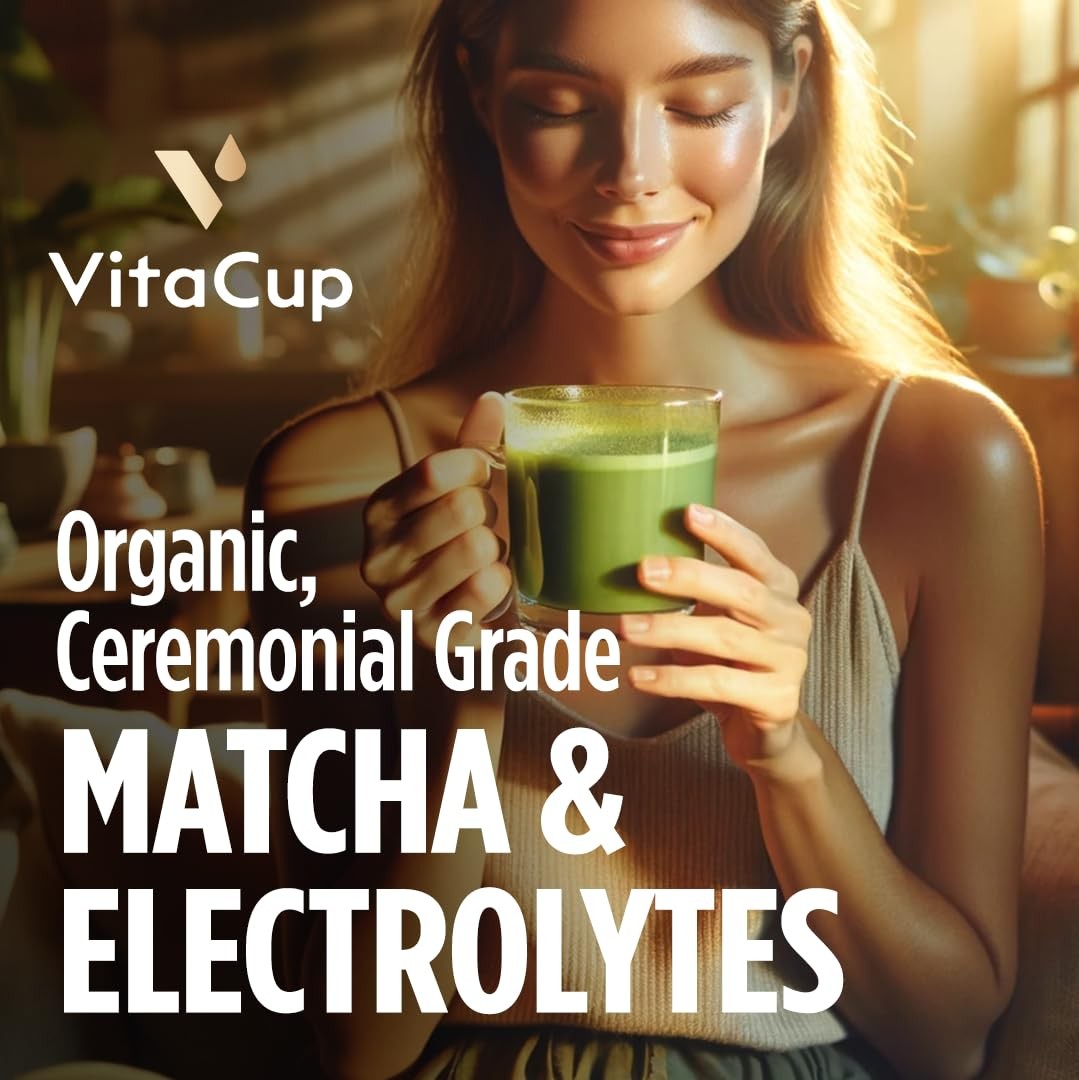 VitaCup Hydration Matcha Instant Packets, for Natural Energy and Detox, w/Ele…