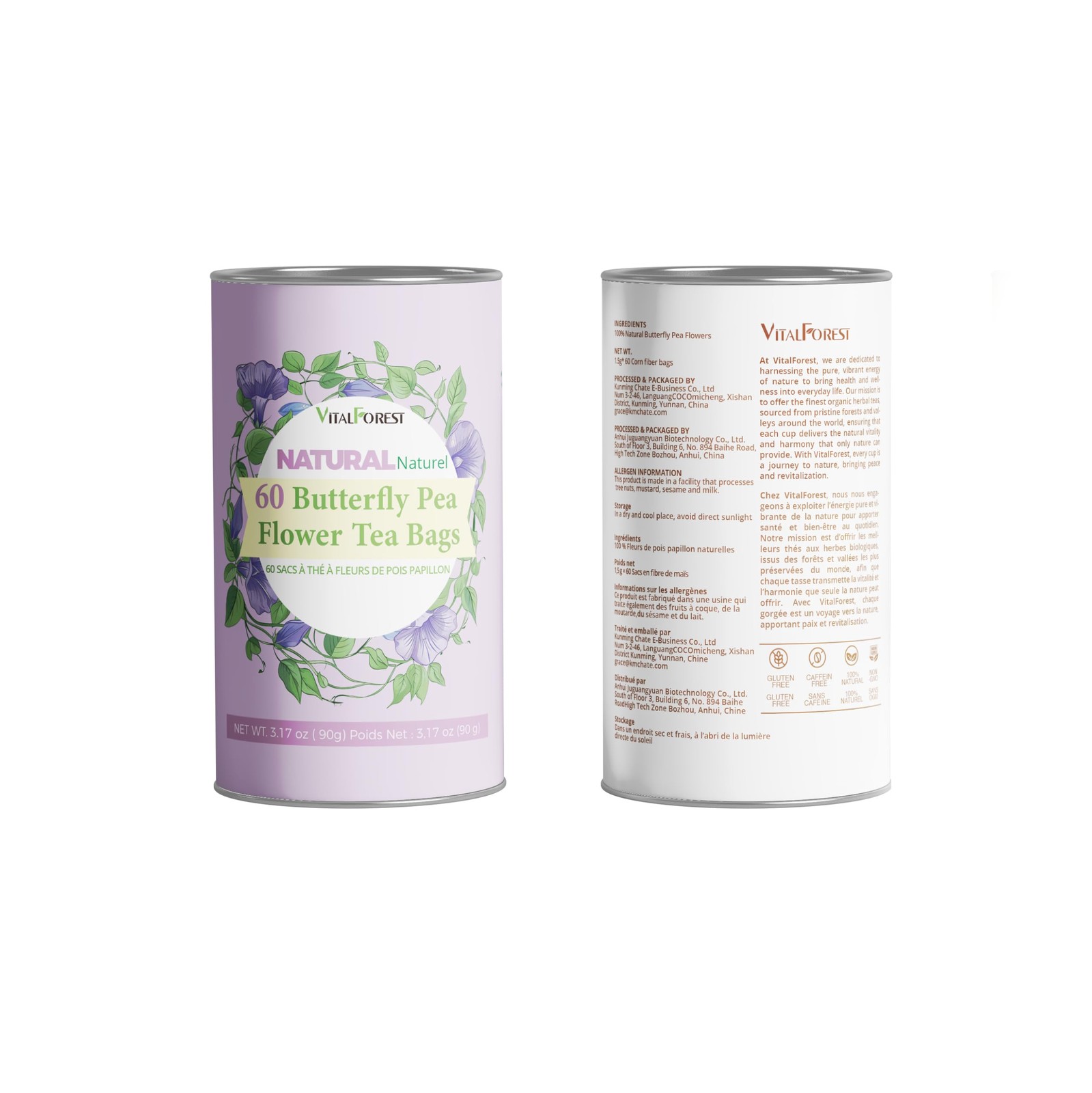 60 Dried Butterfly Pea Flower Tea Bags, Butterfly Blue Pea Flower Tea, Premiu…