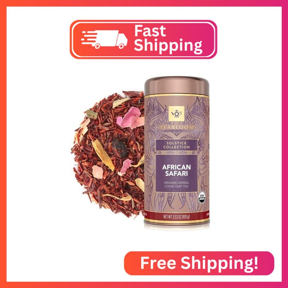Teabloom Organic Herbal Tea, African Safari Loose Leaf Tea, Sweet Rooibos Blend
