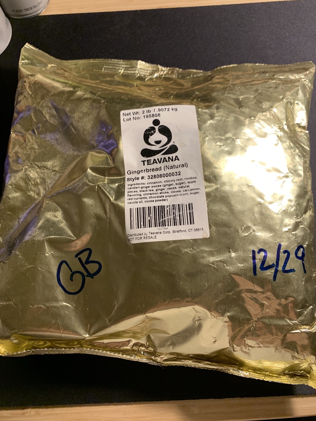 NEW! TEAVANA 2lbs GINGERBREAD LOOSE LEAF TEA IN GOLD SEALED BAG