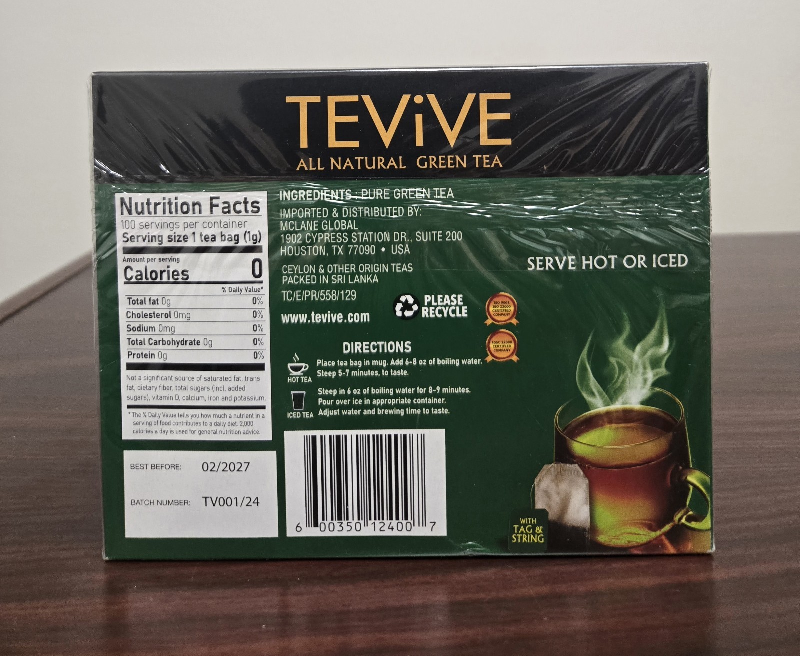 Tevive (2 for $13.99) All Natural Green Tea 200 Tea Bags