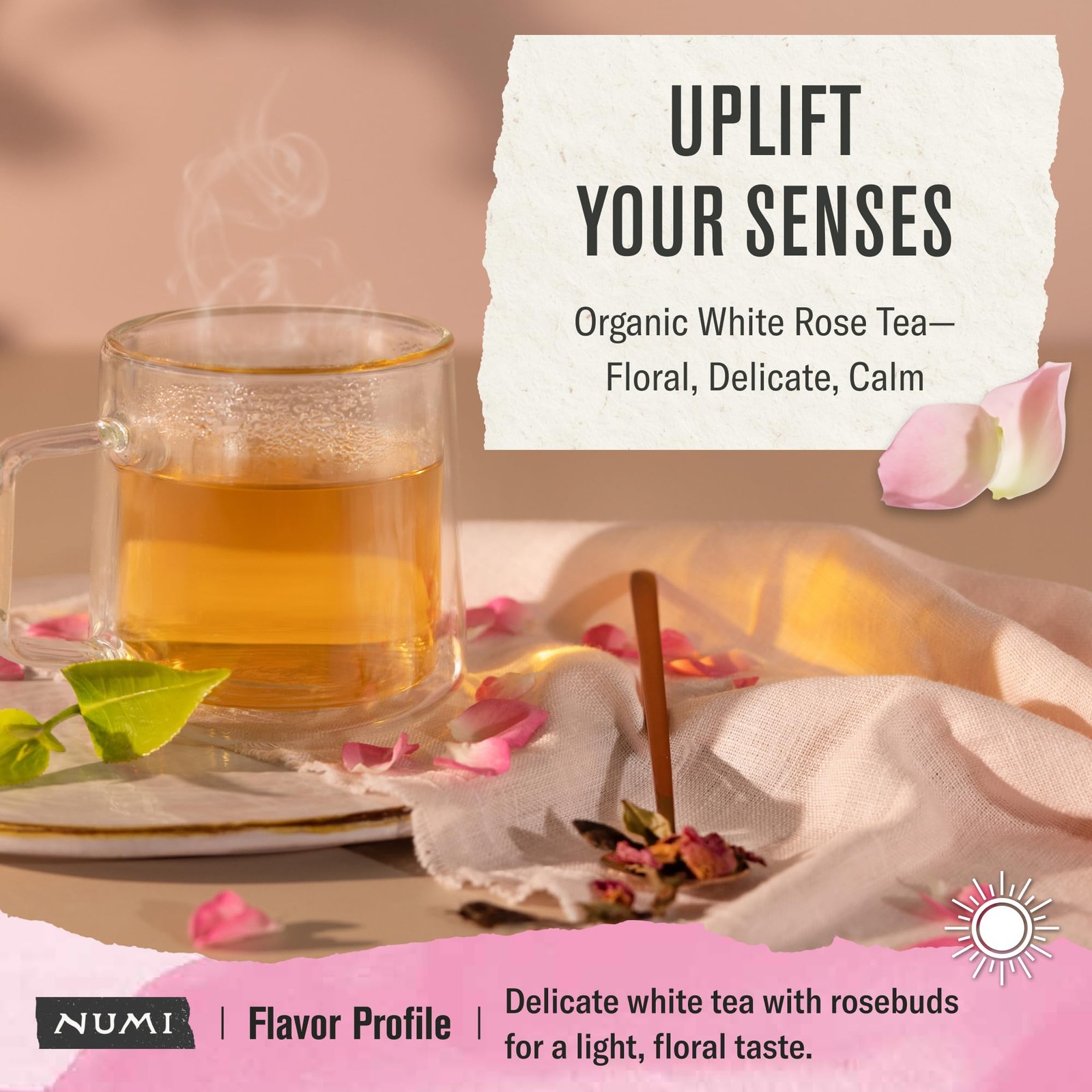 Numi Organic White Rose Tea, 16 Tea Bags, Low Caffeine