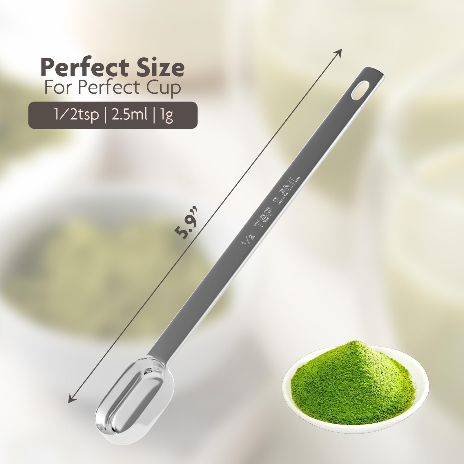 TREMENDRY 1g (1/2tsp|2.5ml) Matcha Scoop, Stainless Steel 1g(2.5ml), Silver