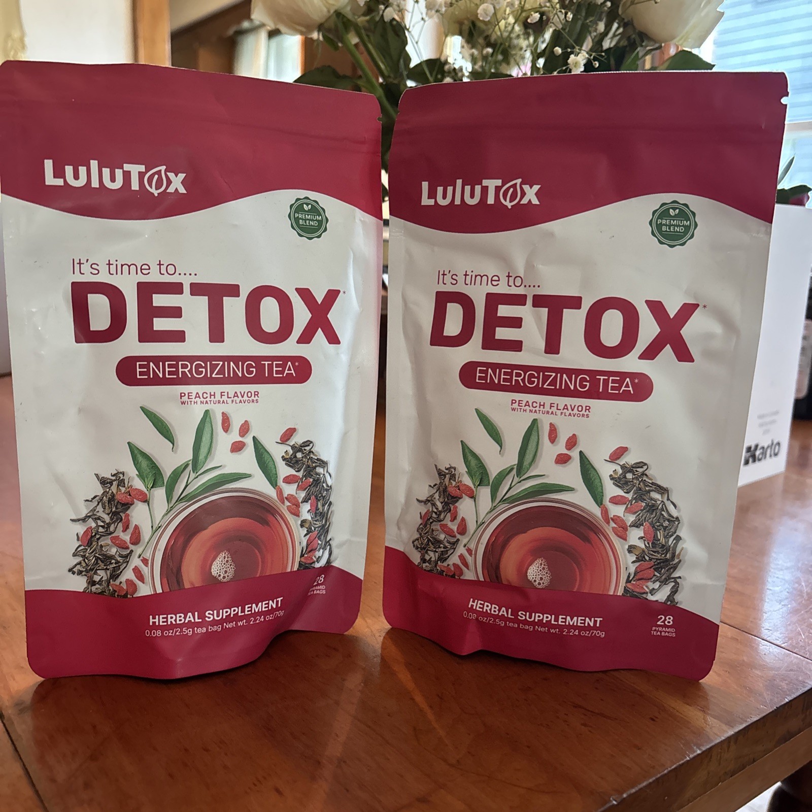 LuluTox Energizing Tea Peach Flavor 28 tea bags – 2 pack