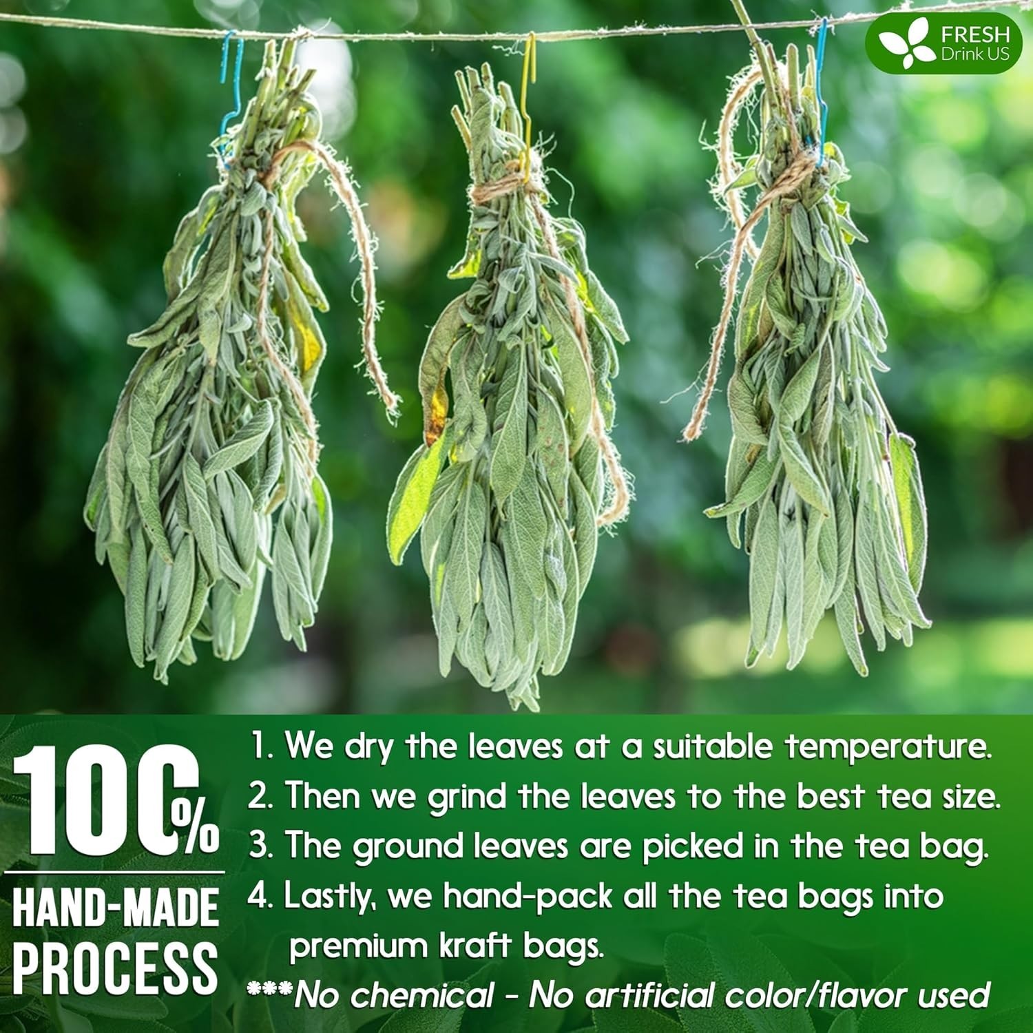 , Premium 75 Sage Leaf Tea Bags, 100% Natural & Pure from Sage Leaves. Loose Lea