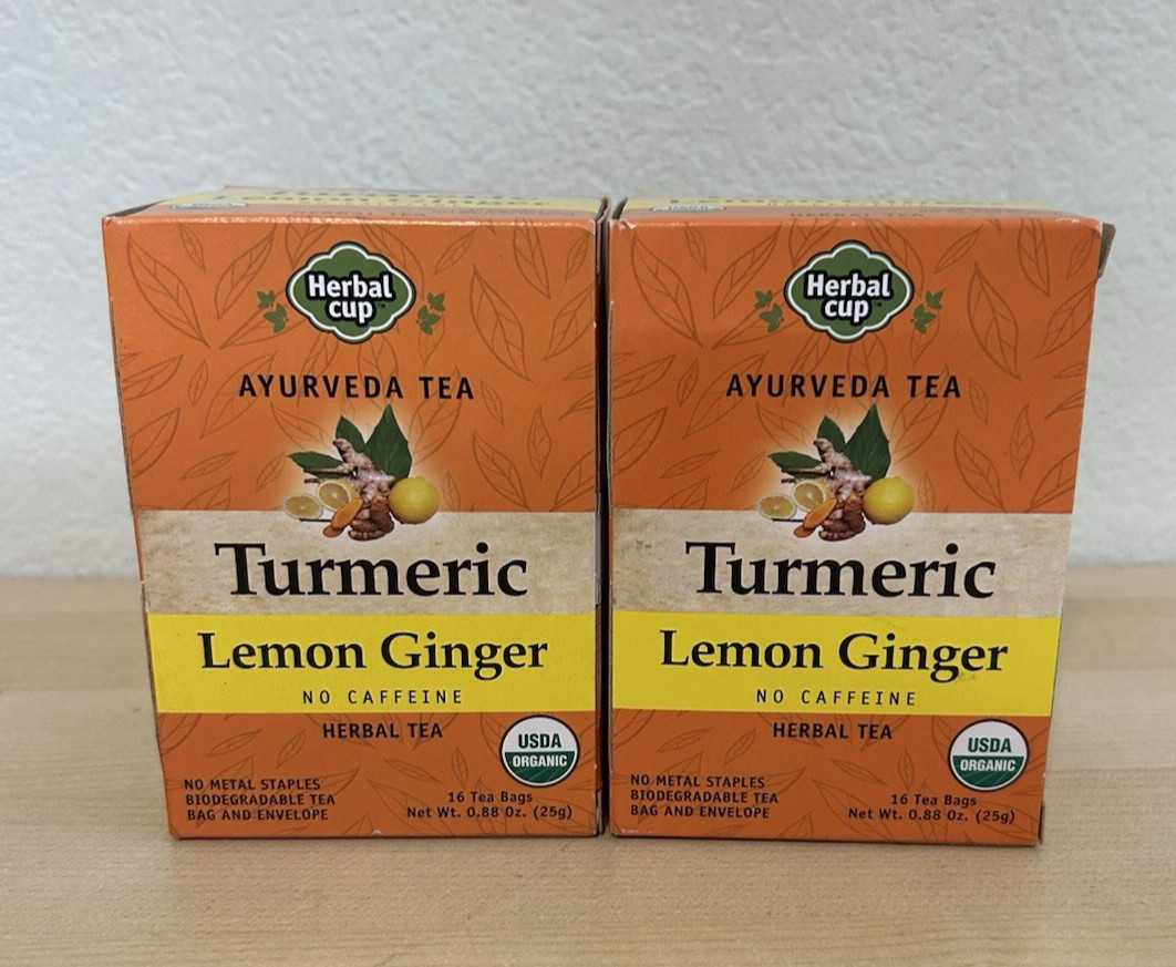 Herbal Cup Ayurveda Turmeric Tea, Organic Lemon Ginger No Caffeine