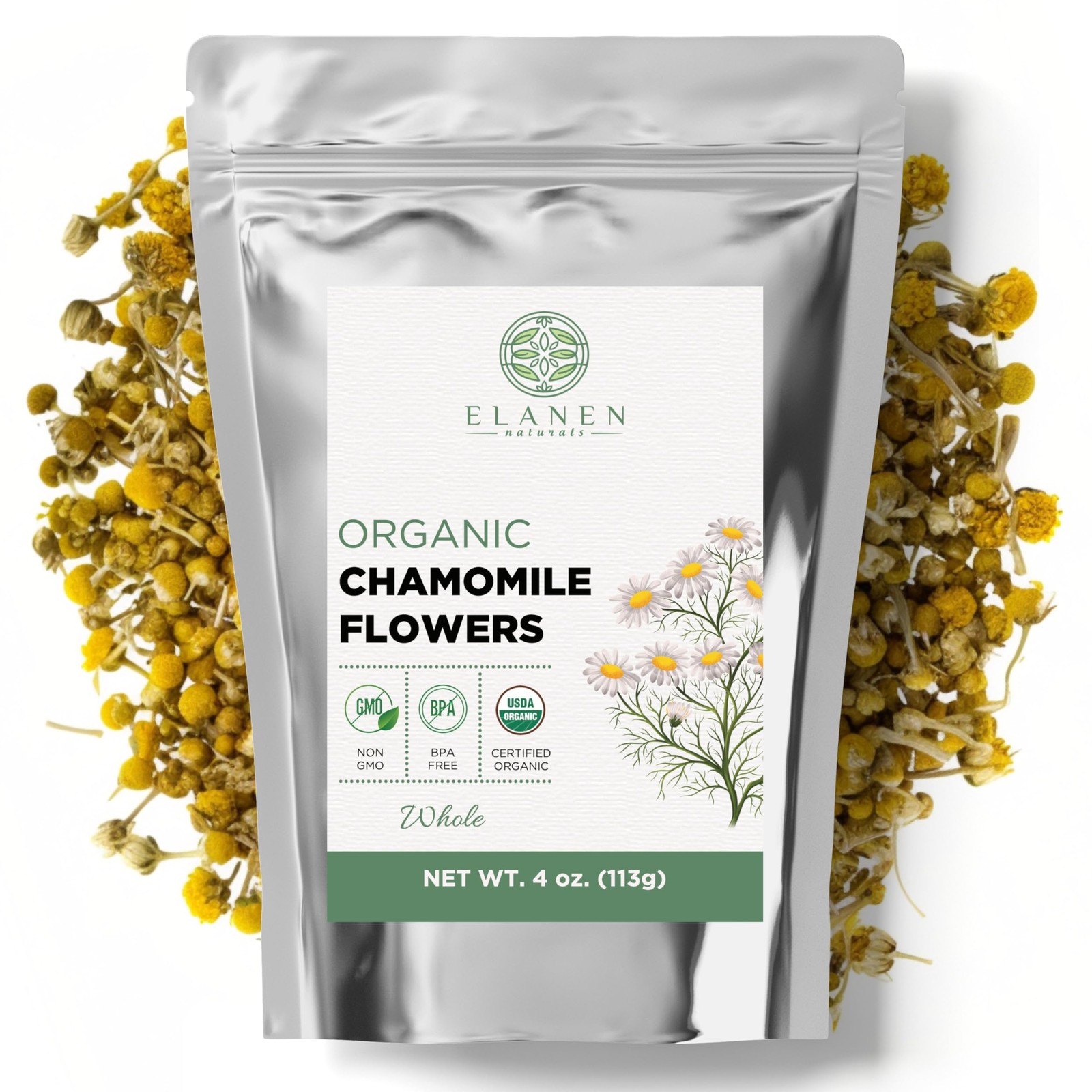 Organic Chamomile Flowers 4 oz. (113g), USDA Certified Organic Camomile Manza…