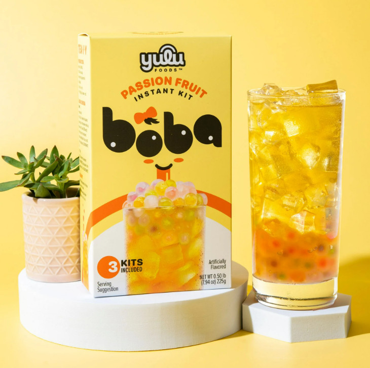 Yulu Foods Instant Boba Passion Fruit, Bubble Tea Kit, 3 Drinks