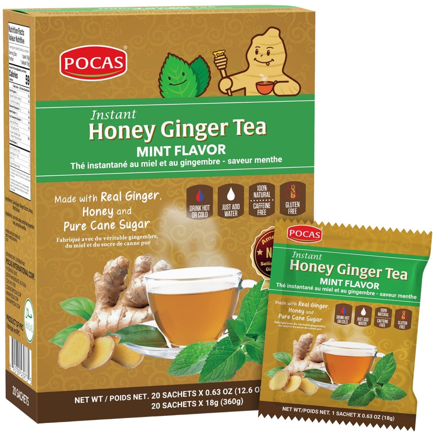 Honey Ginger Instant Tea Powder, Mint Flavor, Real Ginger Extract & Sweetener…