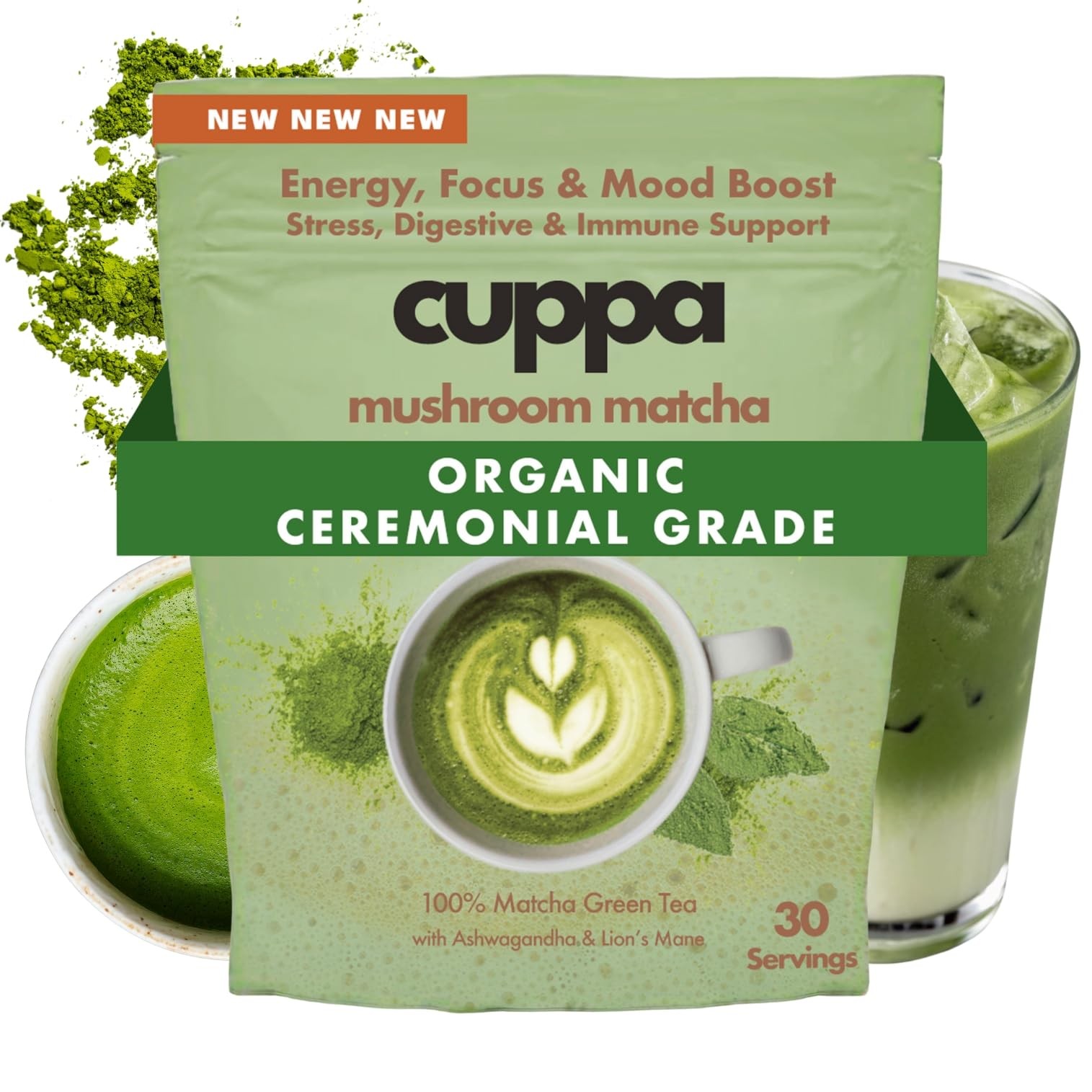 Mushroom Matcha with Lion’s Mane & Ashwagandha – 30 Servings | Energy & Foc