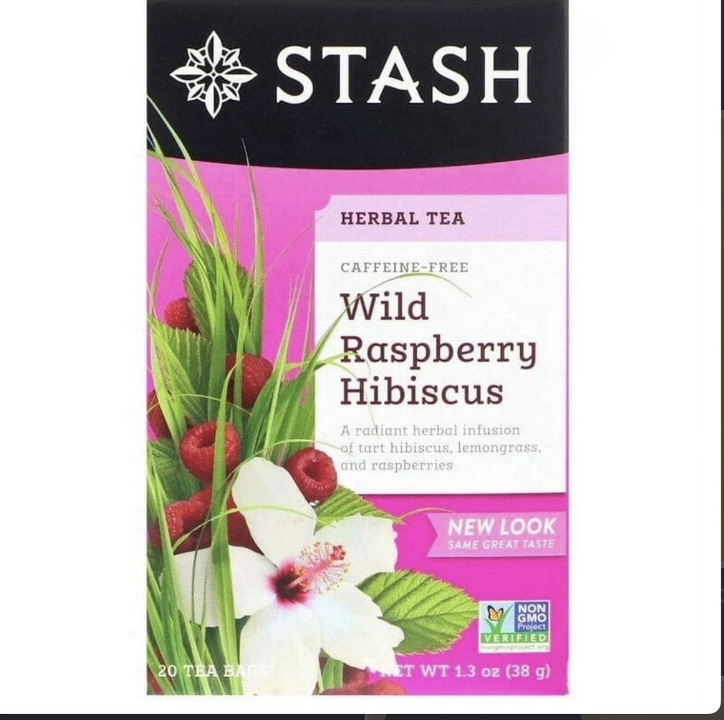 Stash Tea Wild Raspberry Hibiscus Herbal Tea Caffeine Free 20 Bags
