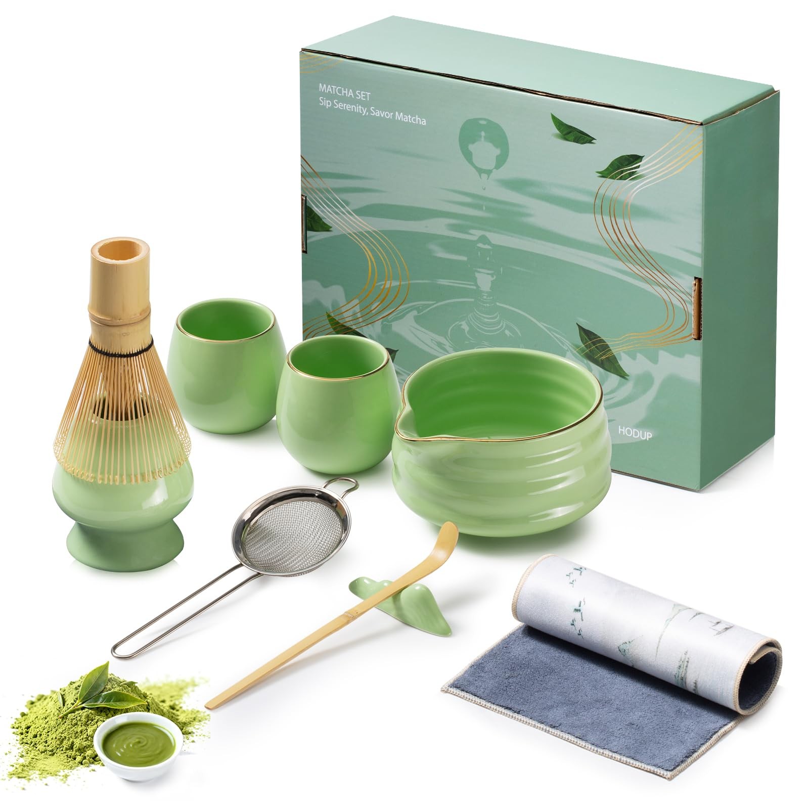 Japanese Style Ceramic Matcha Set – 9 Pcs Kit with 530ml Bowl, 2 Gold-Inlaid …