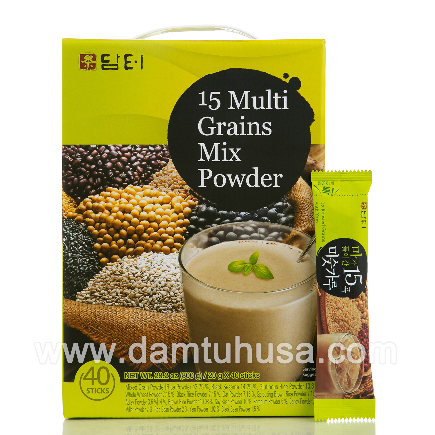 Damtuh Korean 15 Multi Grains Mixed Powder 20g x 40 Sticks x 8 Boxes, Korean Tea