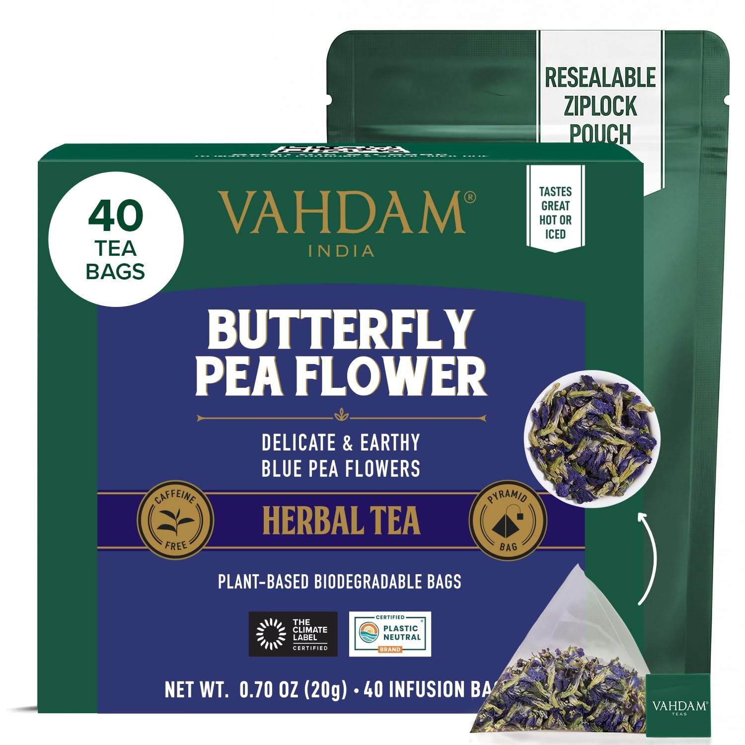 Butterfly Pea Flower Tea Bags 40 Pyramid Teabags Vegan, NonGMO | Delicate &…