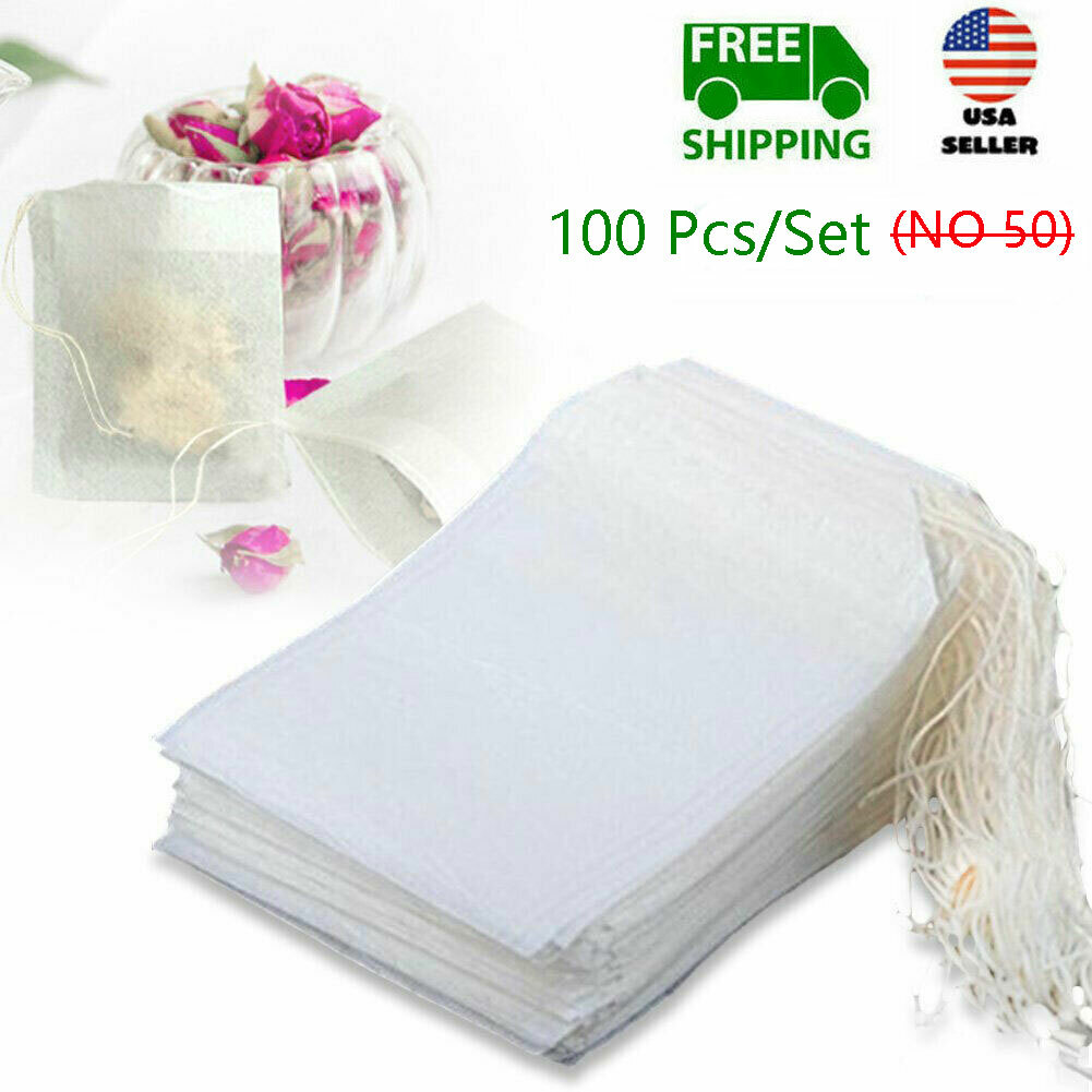100Pcs Tea Bag Disposable Drawstring Flip Empty Teabag Herb Loose Tea Filter