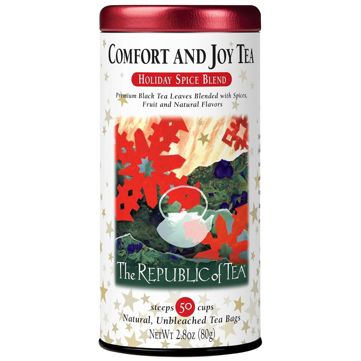 Comfort and Joy Tea, Holiday Spice Blend, 50 Tea Bags, Naturally Caffeinated