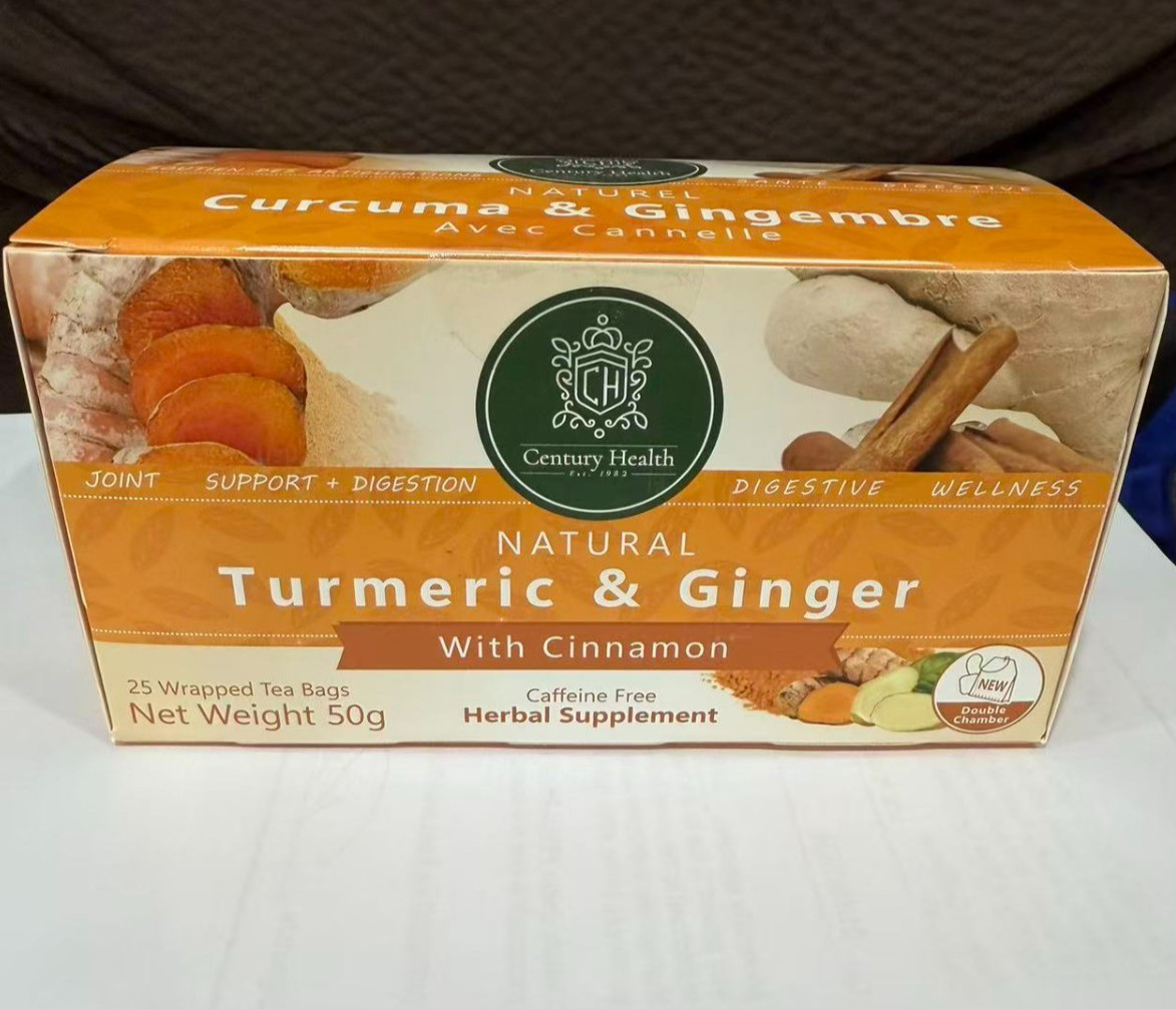 Natural Turmeric & Ginger With Cinnamon 25 Wrapped Tea Bags 50g