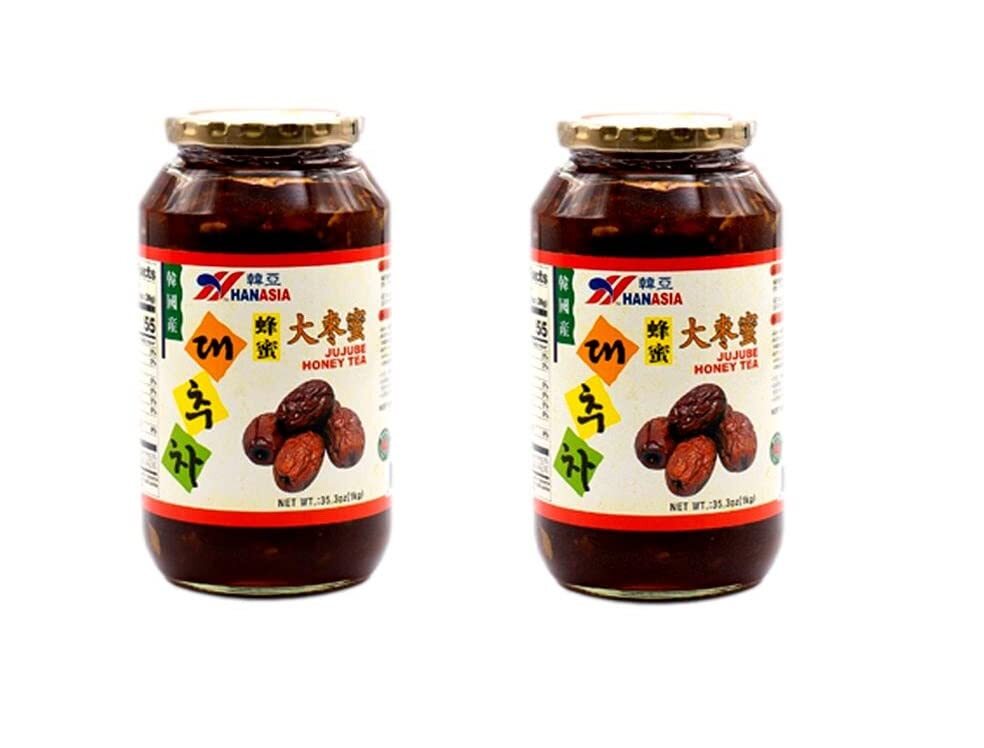 HANASIA JUJUBE Honey Tea Jujube Fruit Tea 2 Glass Jars 35.3 oz. (1 kg) each