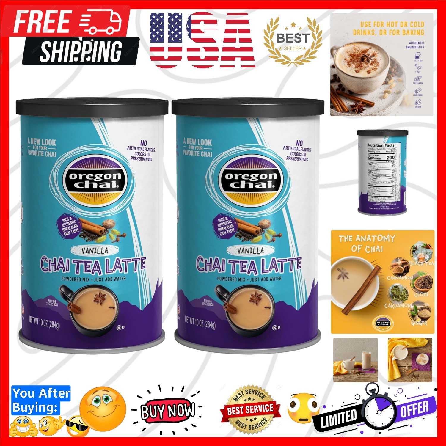 Vanilla Chai Tea Latte Mix,10 Ounces,Pack of 2