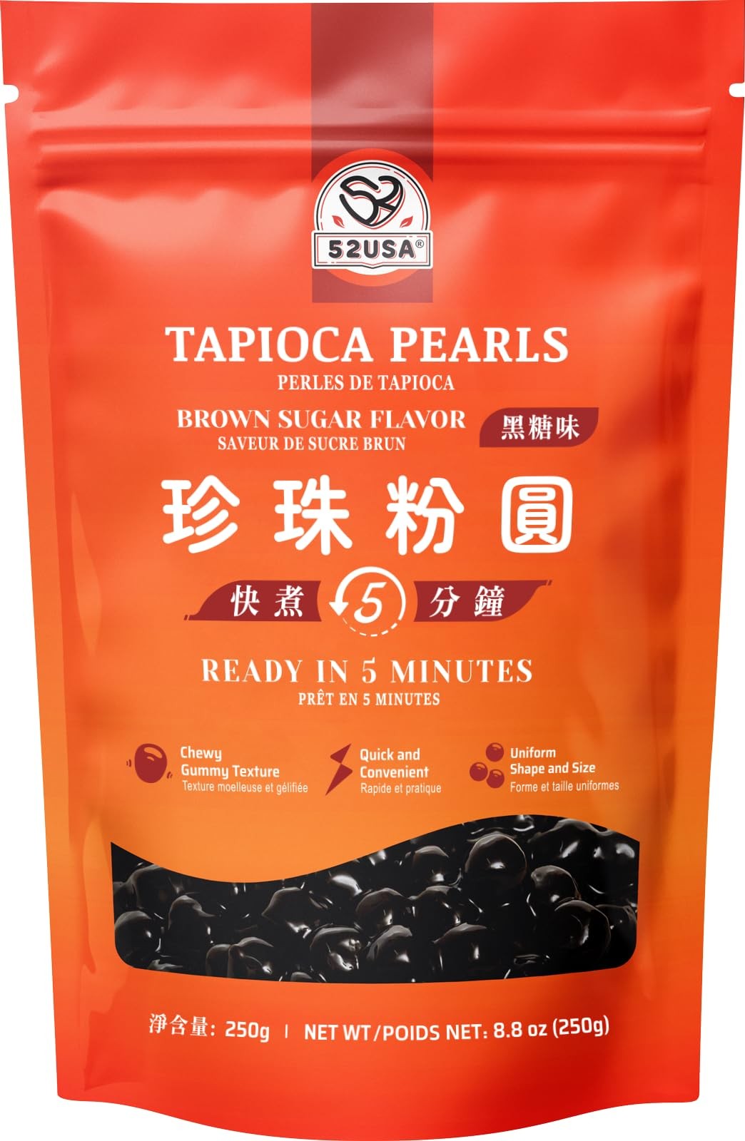 52USA Boba Tapioca Pearl, Black Sugar Flavor, Fresh Bubble Tea Pearl, 8.8 Oz …