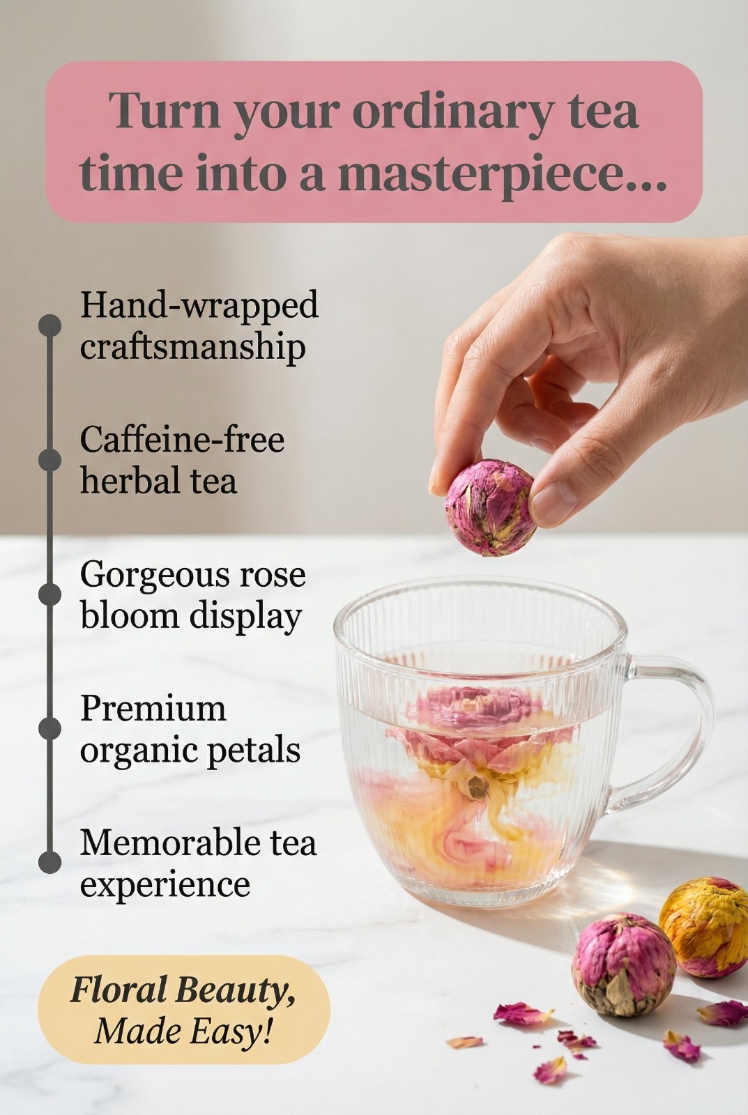 Queen Tee’s Premium Organic Dried Rose Blooming Tea Ball – Natural Herbal Health