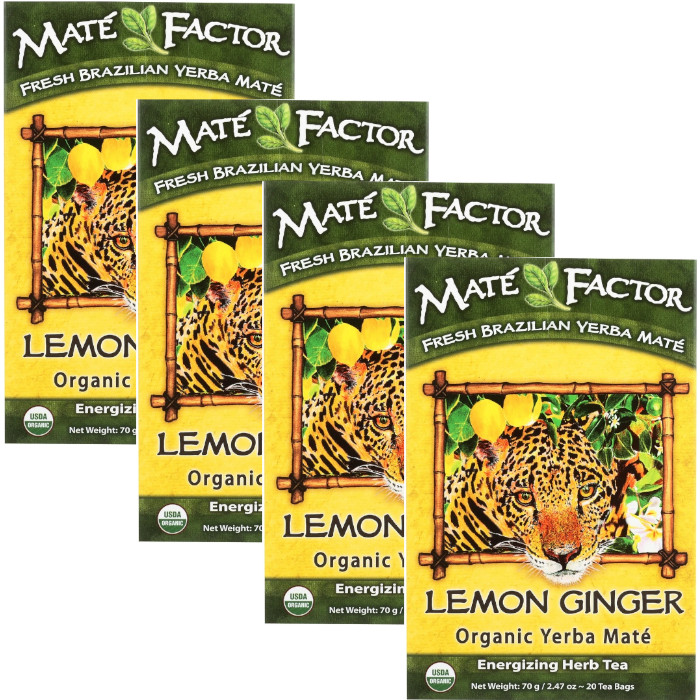Organic Yerba Mate – Energizing Herb Tea Lemon Ginger 20 pckts Each (Pack of 4)