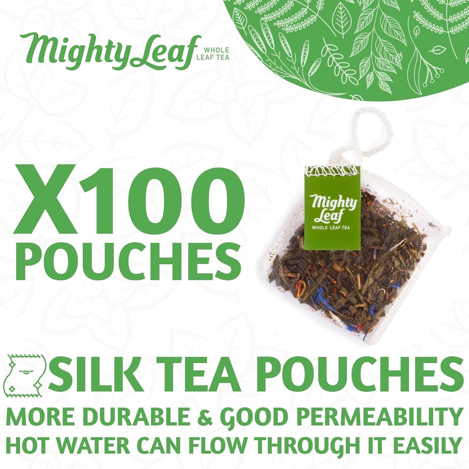 Mighty Leaf Green Tea Tropical – 100 Count Whole Leaf Green Tea Bags – Pyramid S