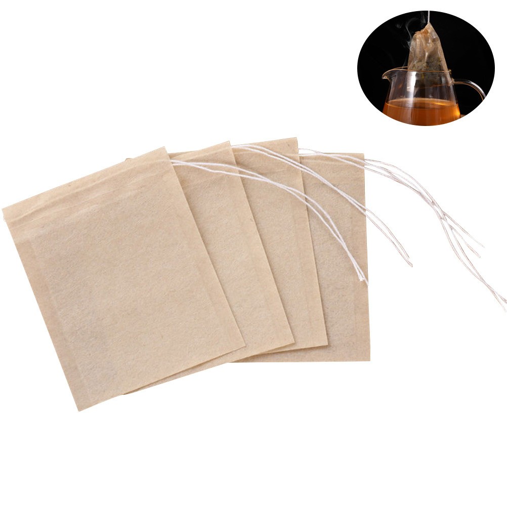100 Pcs Drawstring Reusable Tea Filter Bags Food Grade Paper Empty Tea Pouch Bag