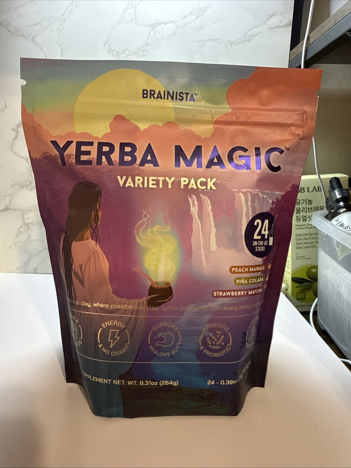 Authentic Brainista Yerba Magic Variety Yerba Mate Tea Powder Strawberry Peach