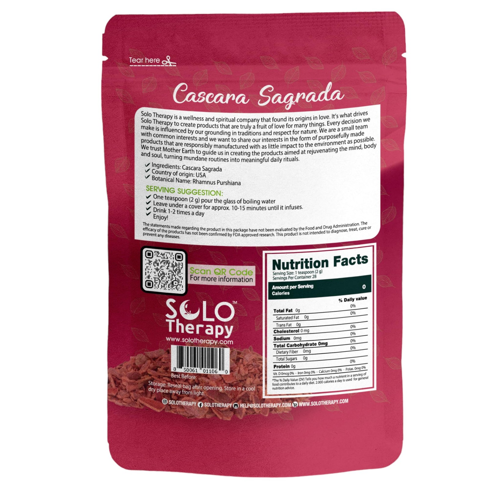 Cascara Sagrada Bark Herbal Tea – Cut and sifted – Rhamnus purshiana Resealab…