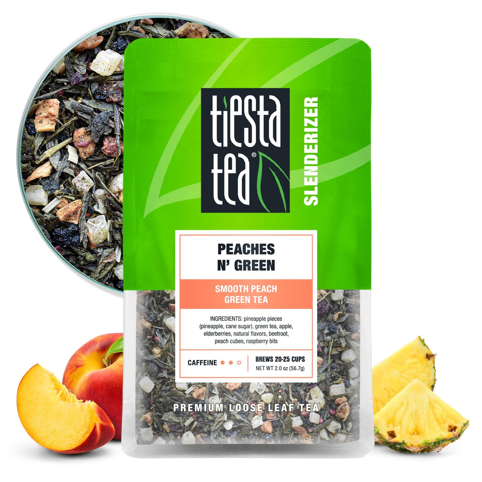 Smooth Peach Green Tea Loose Leaf Blend 25 Cups Reusable Pouch Premium Quality