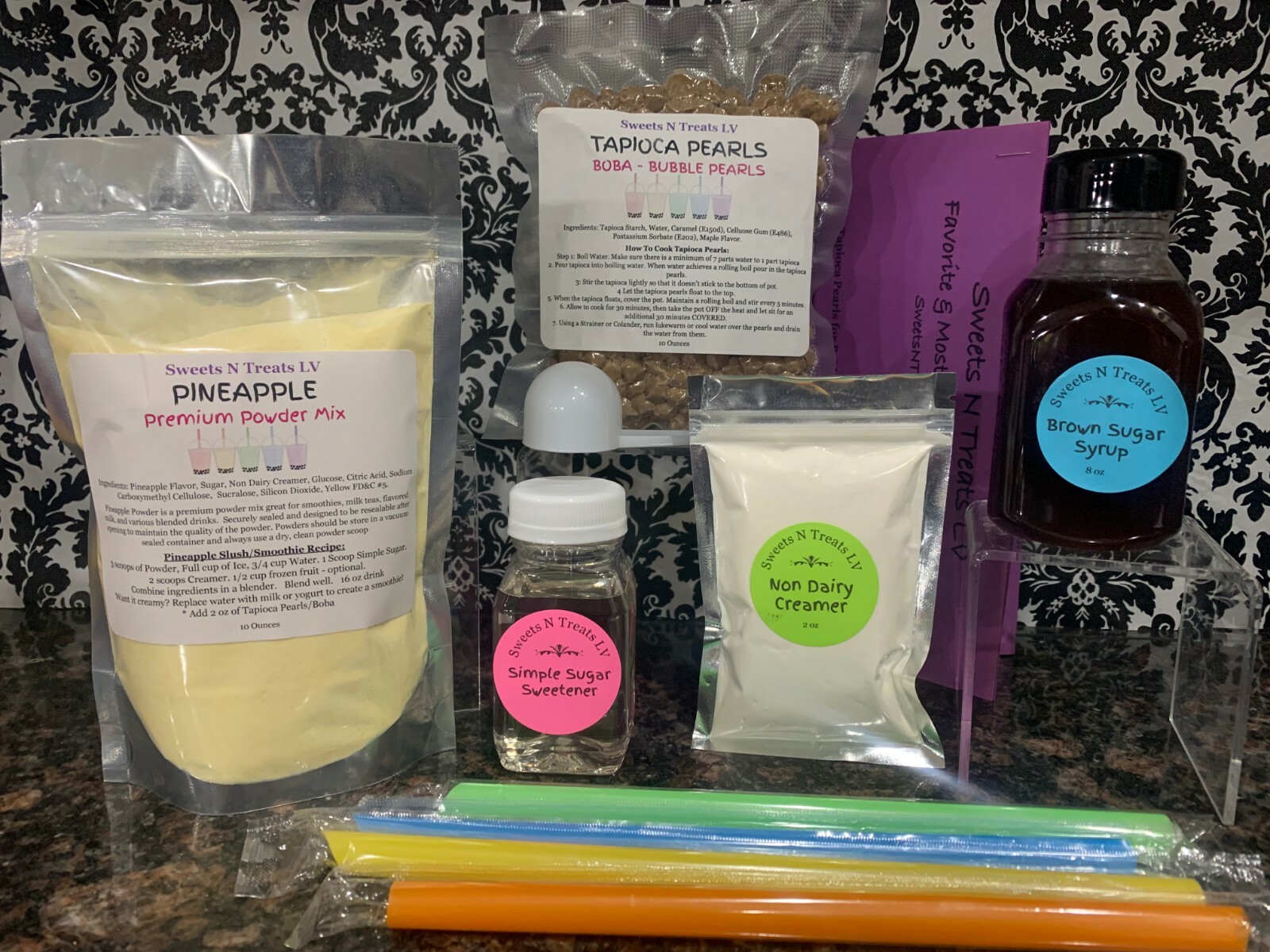 Premium Assorted Powder Boba Bubble Tea Tapioca Pearls Brown Sugar Syrup DIY KIT