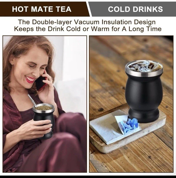 Stainless Steel Double-Wall Mate Cup And Bombilla Set – Yerba Mate set Includ…