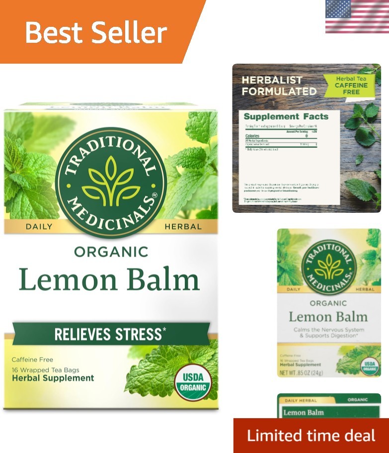Calming Organic Lemon Balm Tea – 16 Bags for Easy Digestion & Stress Relief