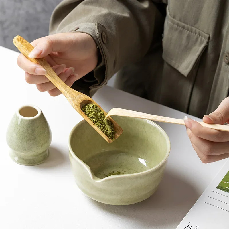 4PCS Matcha Set Bamboo Whisk Teaspoon Ceramic Bowl Tranditional Tea Sets Home Te