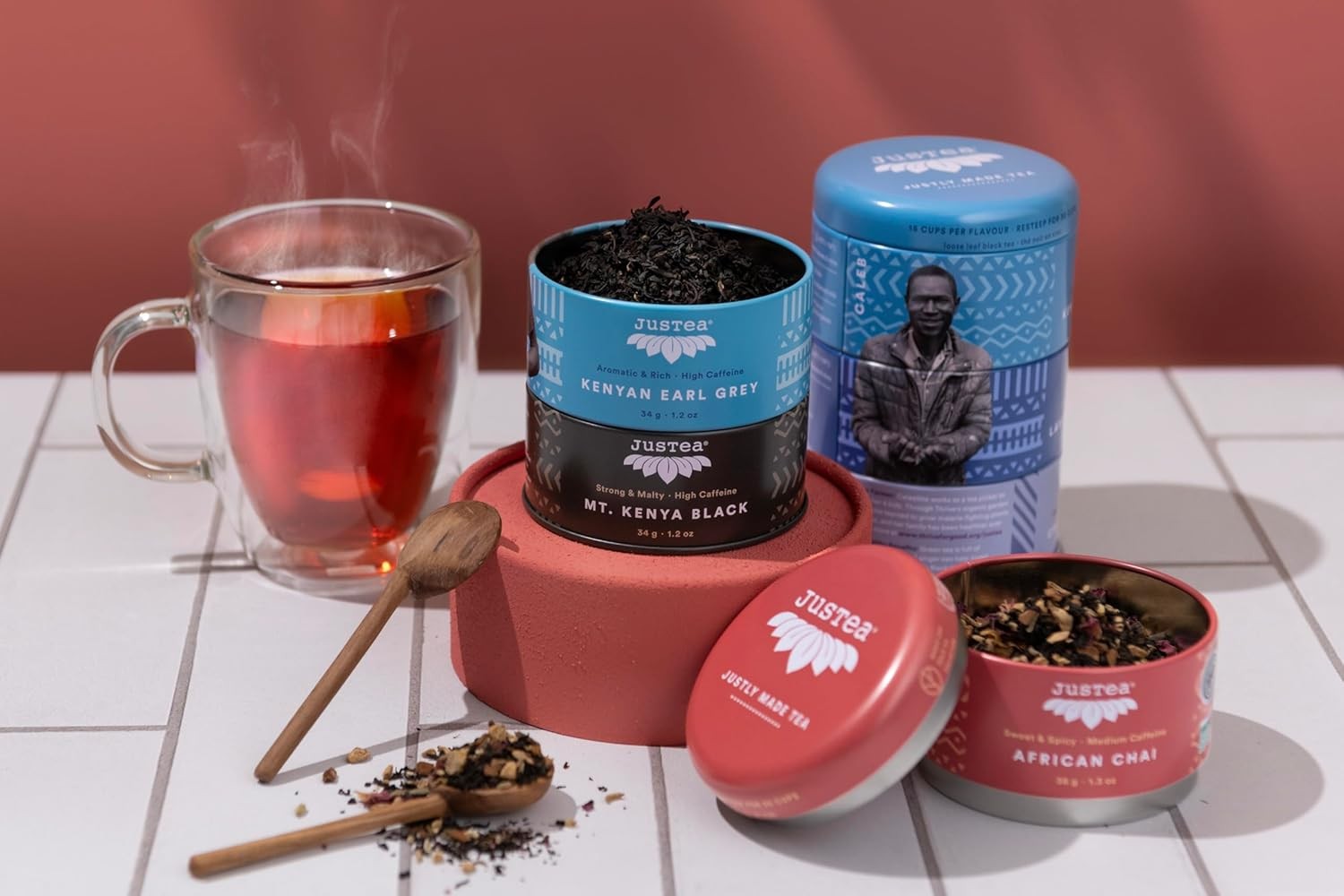 Black Tea Trio | Stacking Tins Variety Pack with Hand Carved Tea Spoon | Loose