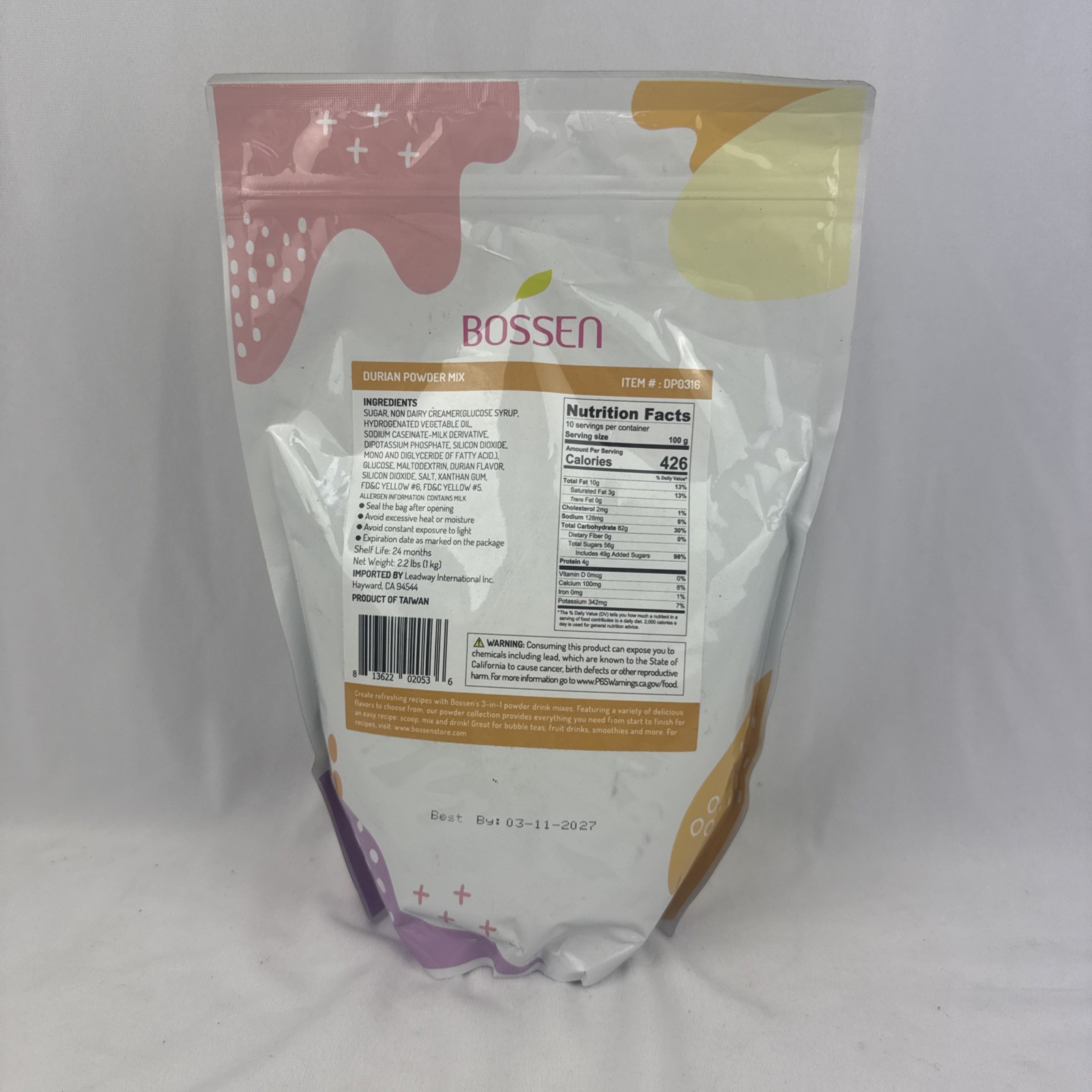 Bossen Bubble Tea Durian Powder Mix 2.2 lbs 1 kg DP0316