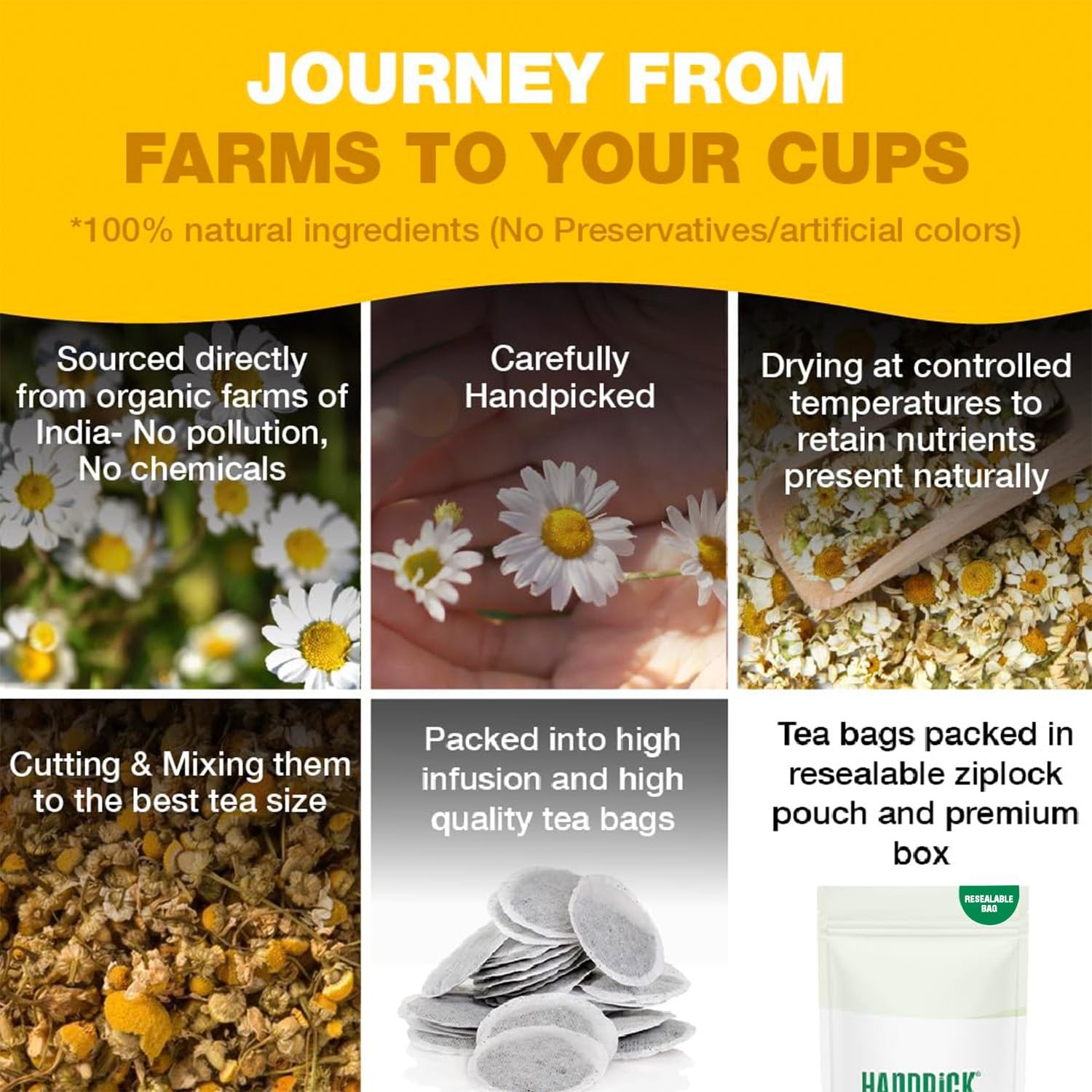 HANDPICK, Organic Chamomile Tea Bags (100 Herbal 100 Count (Pack of 1)