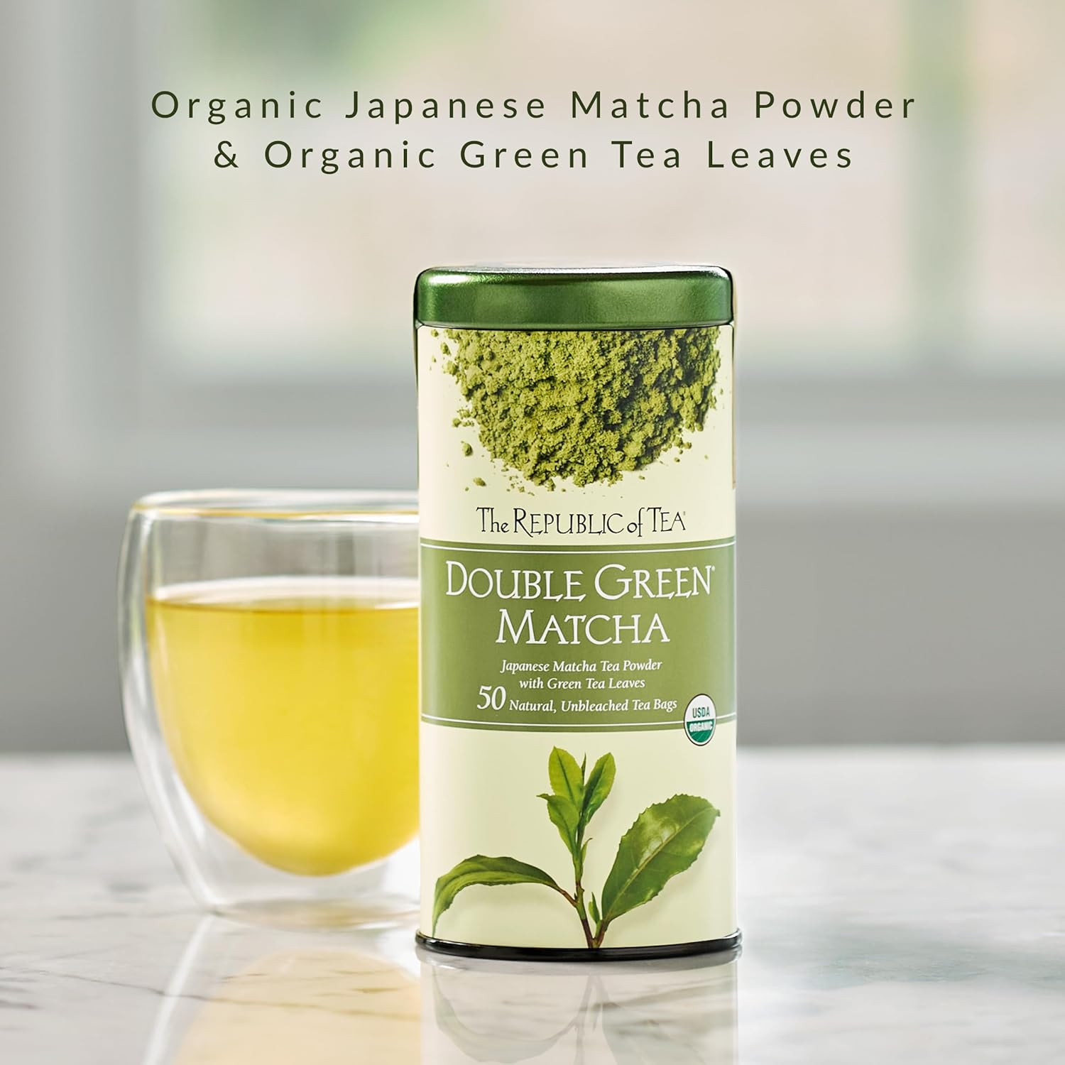 The Republic of Tea Organic Double Green Matcha, Individual Tea Bags with Japane
