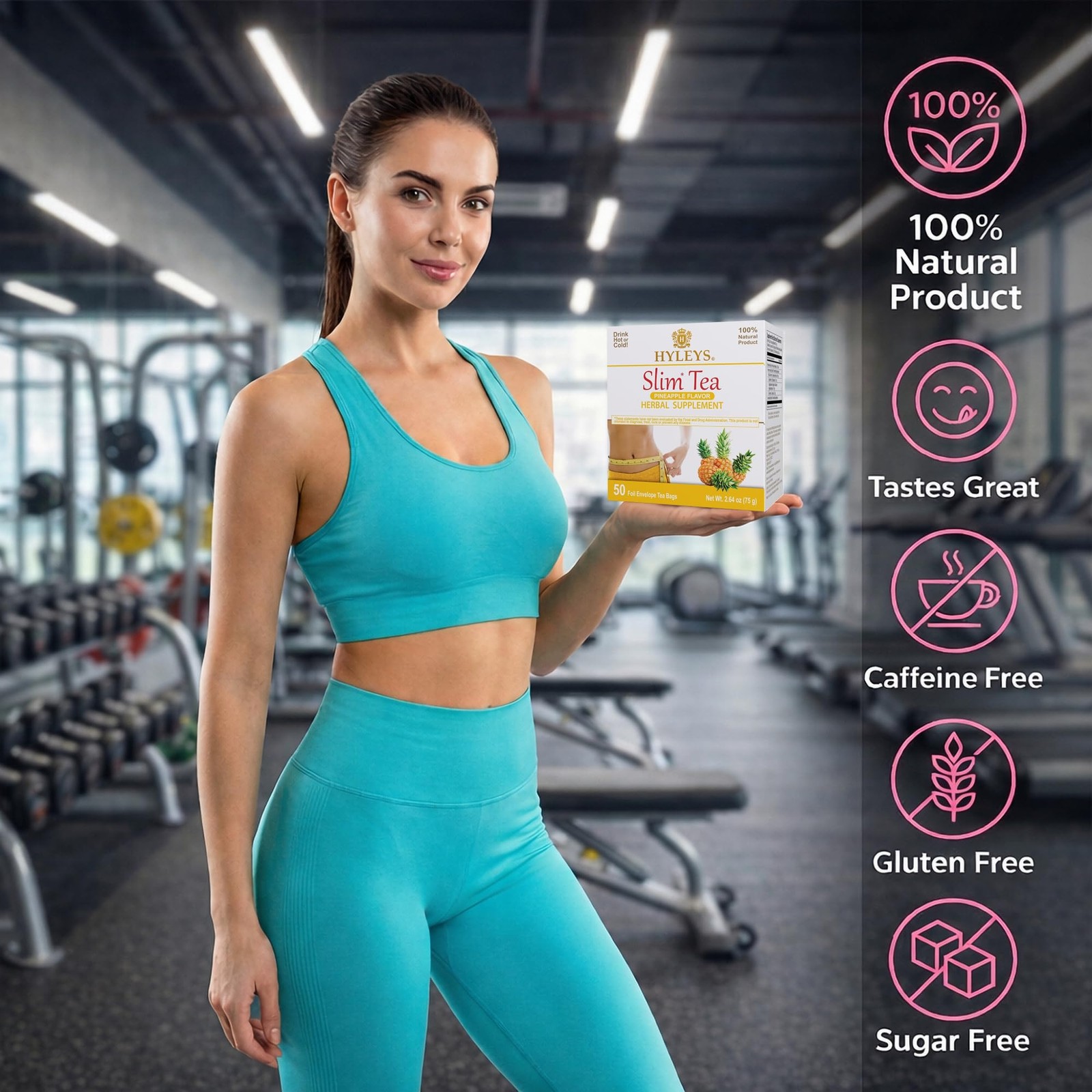 HYLEYS Slim Tea Weight Loss Herbal Supplement 50 Count (Pack of 1), Pineapple