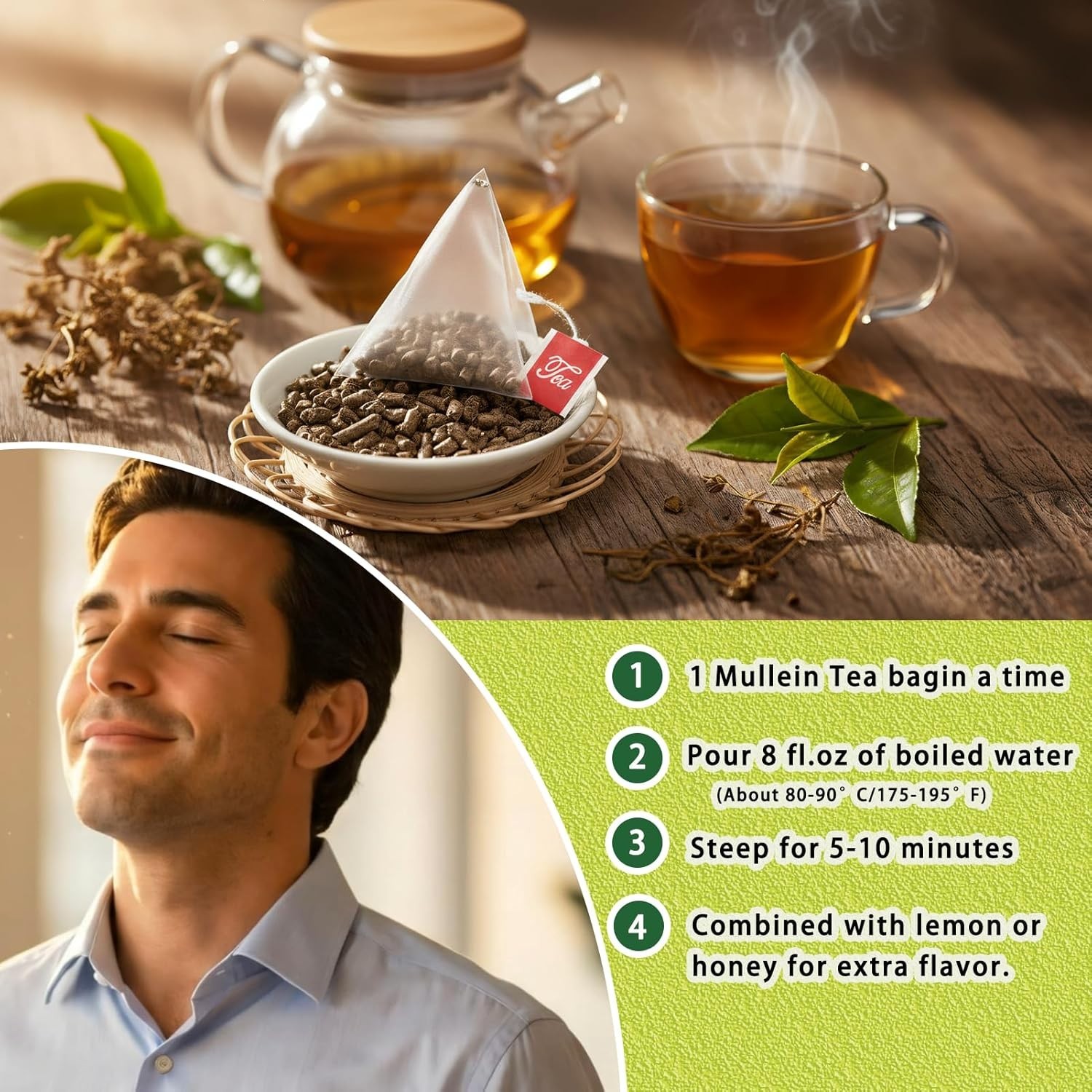 Caffeine-Free Mullein Leaf Tea Bags – 20 Teabags for Detox & Respiratory Health
