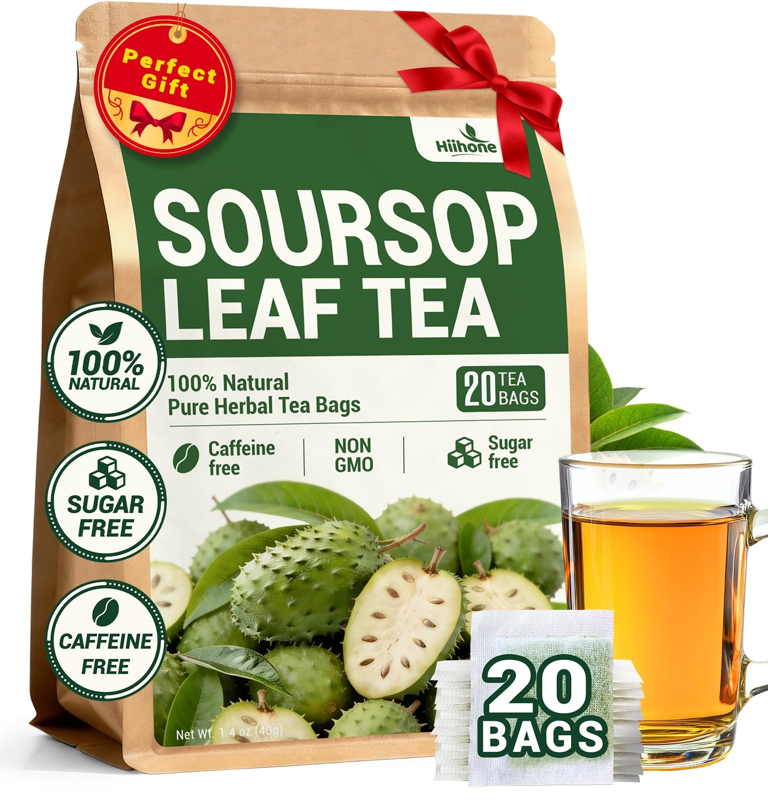 Soursop Graviola Leaf Tea Bags – Caffeine & Sugar , 20 Teabags