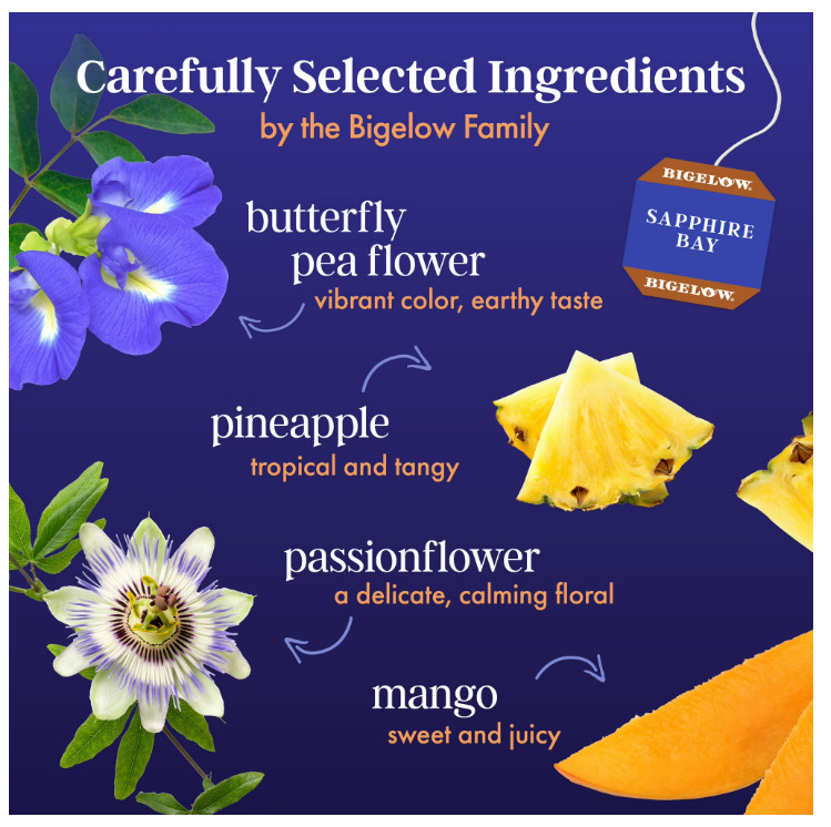 Bigelow Butterfly Pea Flower Sapphire Bay, Herbal Tea, Tea Bags, 18 Count
