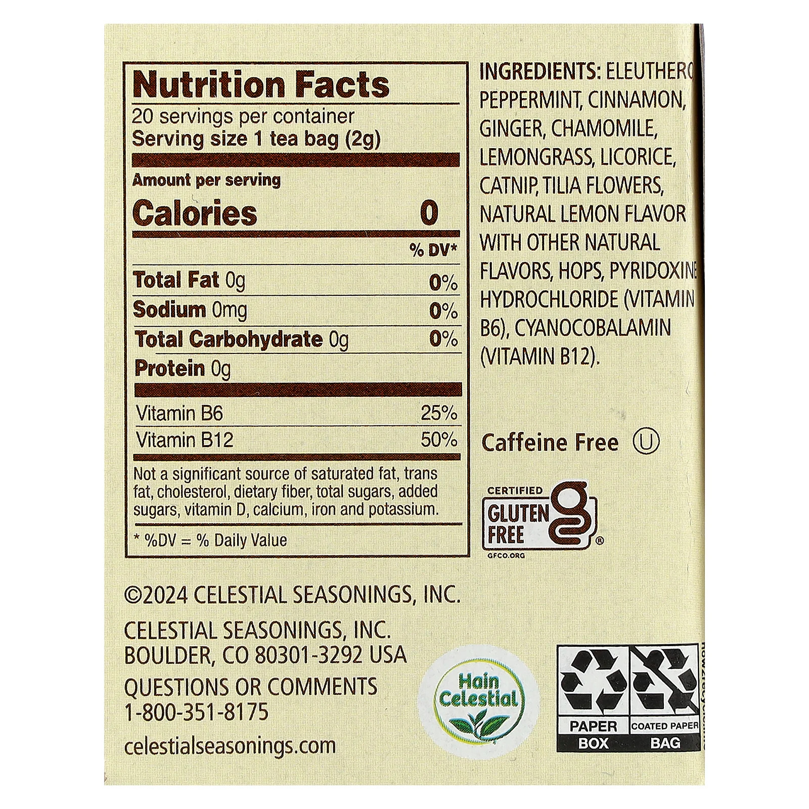 Herbal Tea, Tension Tamer®, Caffeine Free, 20 Tea Bags, 1.5 oz (43 g)