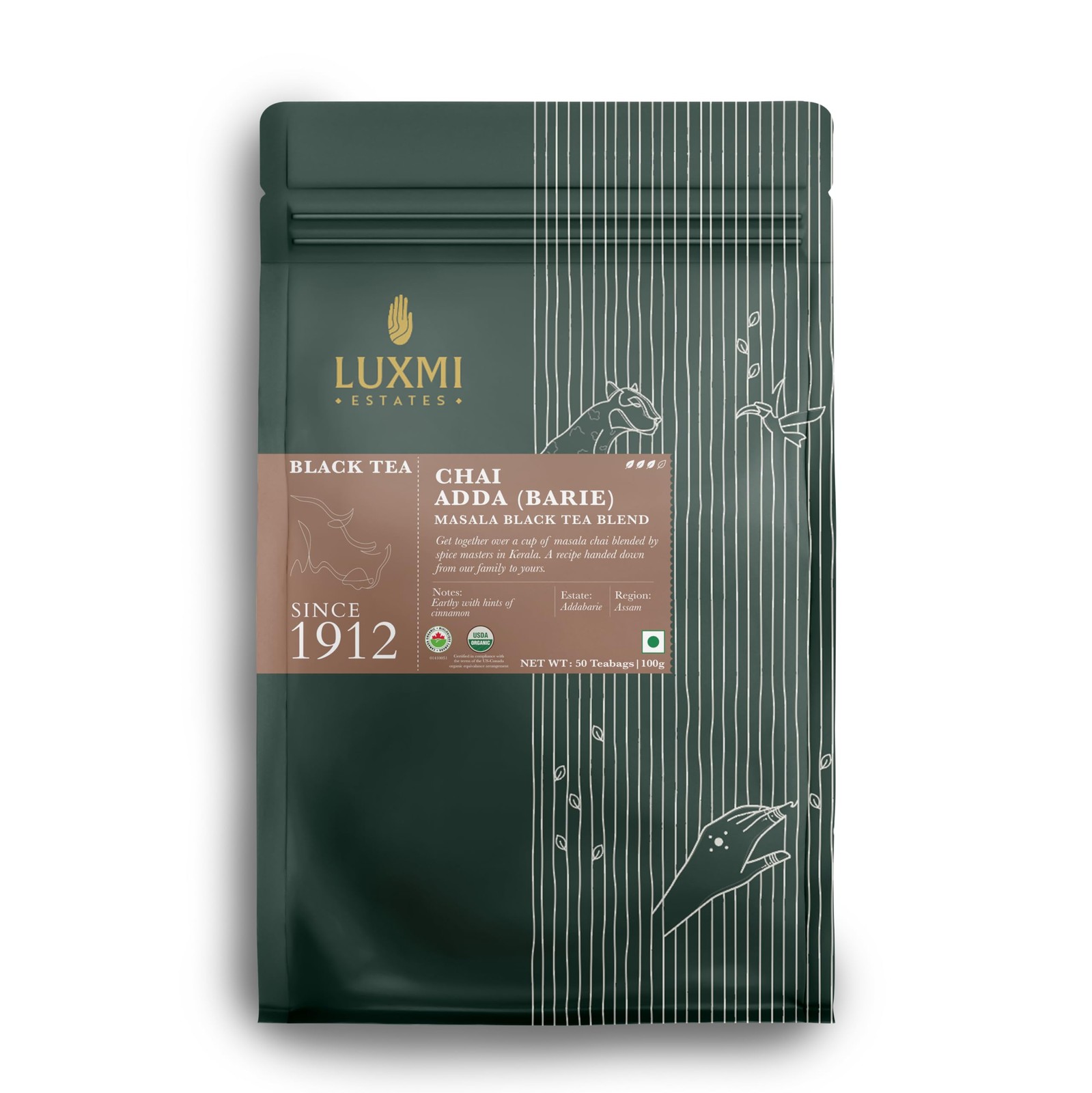 Estates Masala Chai 50 Tea Bags (100g) Pack | Adda-Bari | Certified Organic B…
